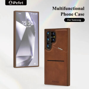 Leather Case Compatible with iPhone/Samsung - Premium Leather Wallet Case with Kickstand and Card Slots